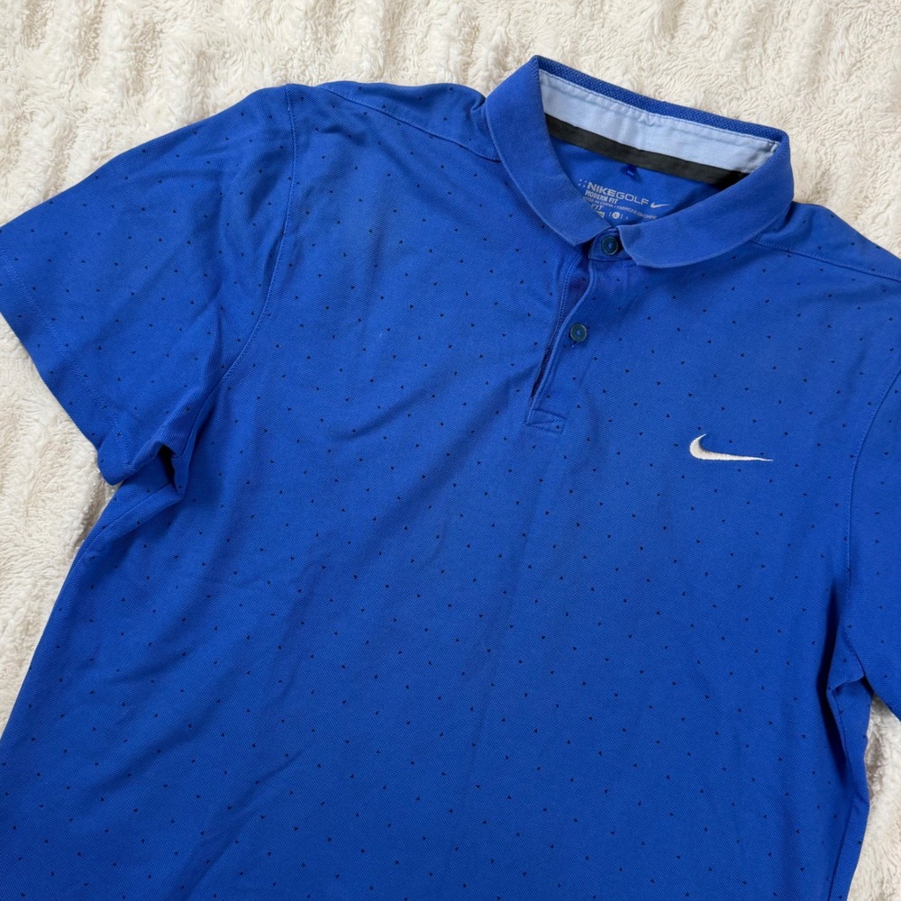 Nike Golf Modern Fit Dri-FIT Blue Micro Dot Polo Shirt Mens Large L Short Sleeve